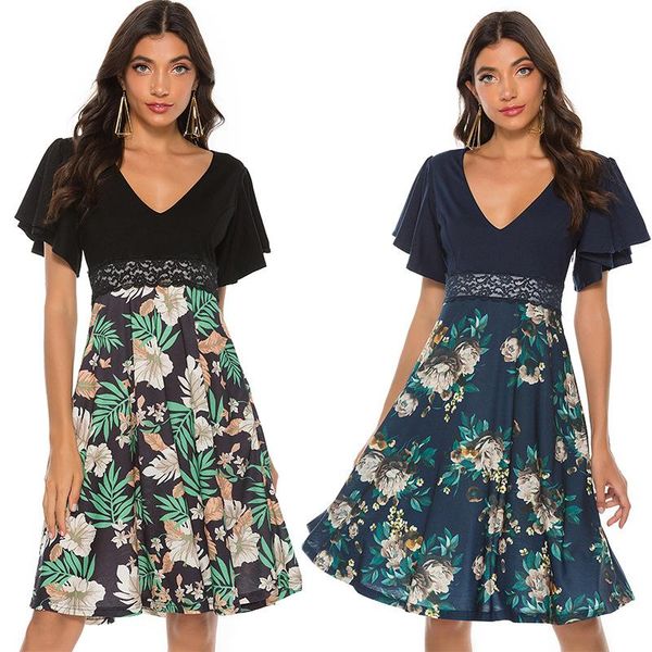 casual dresses fashion women v-neck floral mini dress summer short sleeve holiday party female sundress, Black;gray
casual dresses fashion women v-neck floral mini dress summer short sleeve holiday party female sundress, Black;gray