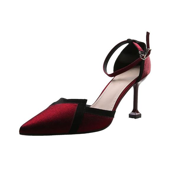 dress shoes style stiletto high-heeled silk color matching straight button pointed women's sandals single, Black
dress shoes style stiletto high-heeled silk color matching straight button pointed women's sandals single, Black