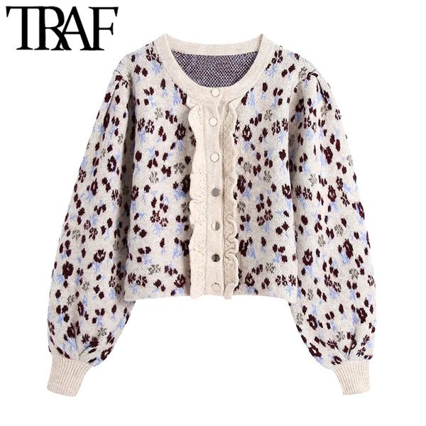 traf women fashion jacquard cropped knitted cardigan sweater vintage lantern sleeve buttons female outerwear chic 210415, White;black
traf women fashion jacquard cropped knitted cardigan sweater vintage lantern sleeve buttons female outerwear chic 210415, White;black