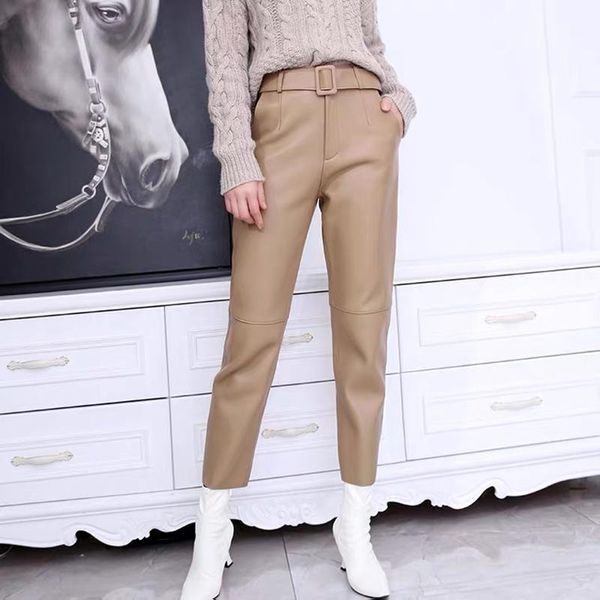 women's pants & capris trousers women 2021 korean style genuine leather high waist plus size pencil ladies with belt, Black;white
women's pants & capris trousers women 2021 korean style genuine leather high waist plus size pencil ladies with belt, Black;white