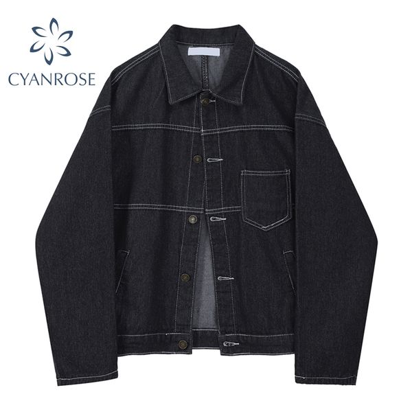 black denim coat women single breasted stitched retro streetwear korean harajuku cowboy bjacket female pocket lapel outer 210417, Black;brown
black denim coat women single breasted stitched retro streetwear korean harajuku cowboy bjacket female pocket lapel outer 210417, Black;brown