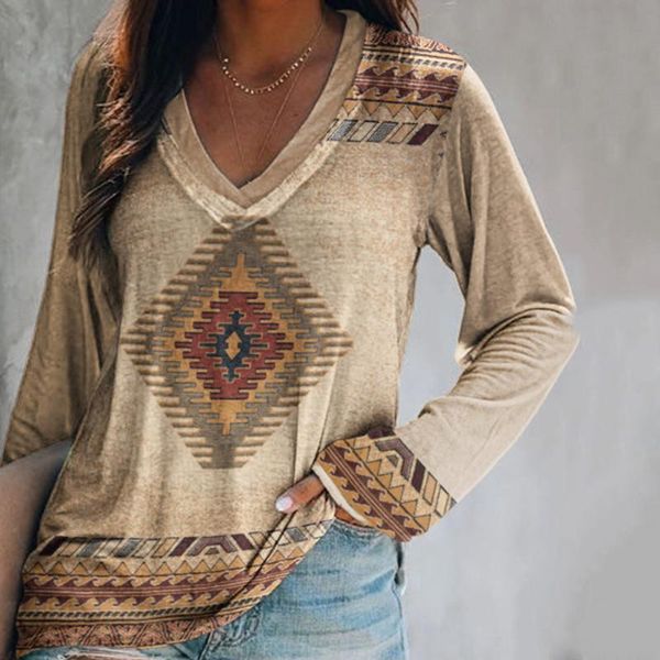 women's blouses & shirts retro geometric print blouses women winter warm long-sleeved v-neck casual blouse plus size clothing pullover, White
women's blouses & shirts retro geometric print blouses women winter warm long-sleeved v-neck casual blouse plus size clothing pullover, White