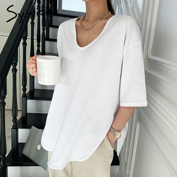 syiwidii side split woman oversized tshirts korean harajuku summer cotton white short sleeve loose v neck black tees 210417
syiwidii side split woman oversized tshirts korean harajuku summer cotton white short sleeve loose v neck black tees 210417