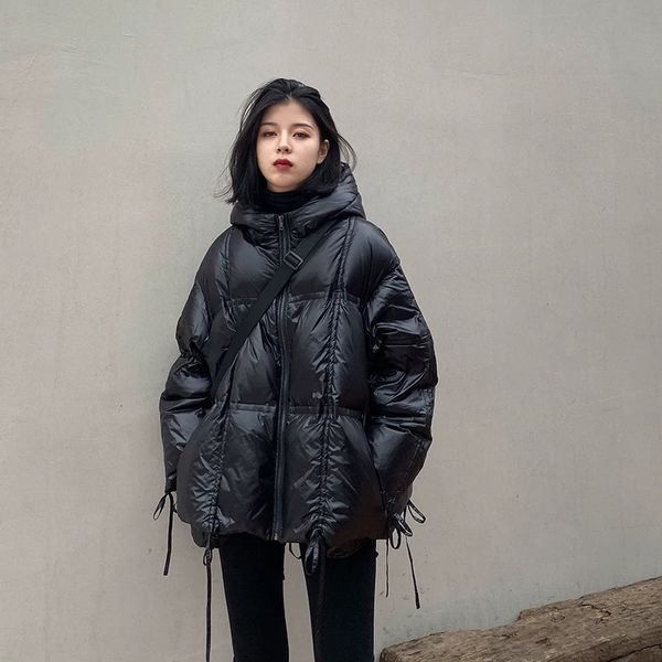 leather women coats fashion female white duck down jacket loose version windproof parka warm hooded cap, Black
leather women coats fashion female white duck down jacket loose version windproof parka warm hooded cap, Black