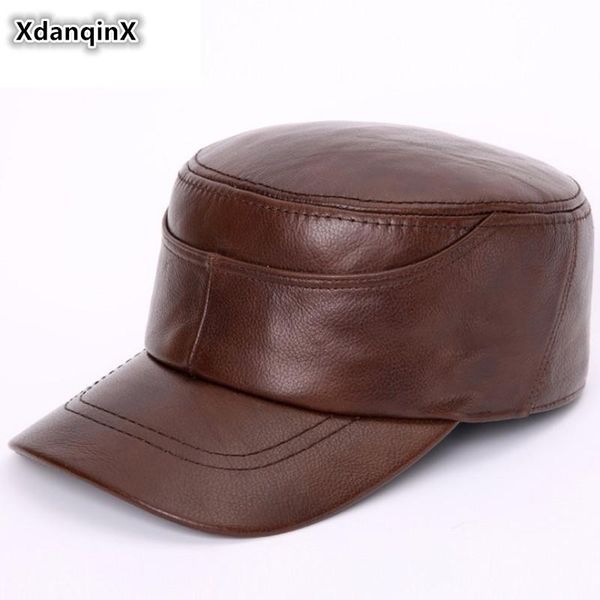 xdanqinx men real genuine leather hat men's army military hats autumn winter flat caps adjustable size cowhide cap wide brim, Blue;gray
xdanqinx men real genuine leather hat men's army military hats autumn winter flat caps adjustable size cowhide cap wide brim, Blue;gray
