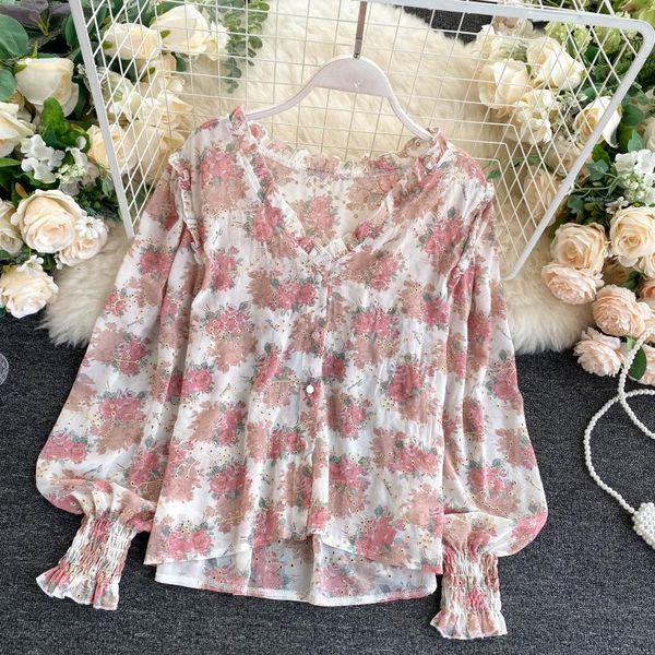 autumn elegant female v-neck puff sleeve floral print shirt sweet lady single breasted long 210423, White
autumn elegant female v-neck puff sleeve floral print shirt sweet lady single breasted long 210423, White