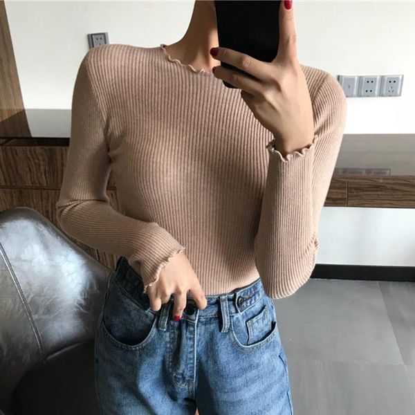 neck ruched women sweater high elastic solid 2021 fall winter fashion slim knitted pullovers pull women's sweaters, White;black
neck ruched women sweater high elastic solid 2021 fall winter fashion slim knitted pullovers pull women's sweaters, White;black