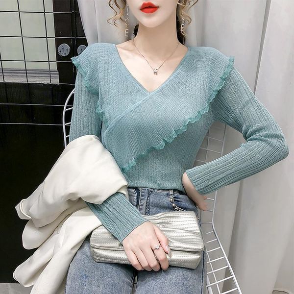 women's sweaters 2021 autumn winter women jumper v neck slim ruffles mesh knitted pullovers female long sleeve knitwear l261, White;black
women's sweaters 2021 autumn winter women jumper v neck slim ruffles mesh knitted pullovers female long sleeve knitwear l261, White;black