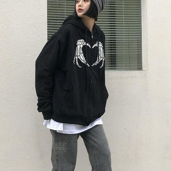 women's jackets female hoodie hand skeleton print long sleeve hooded coat jacket spring fall clothes y2k streetwear black/gray, Black;brown
women's jackets female hoodie hand skeleton print long sleeve hooded coat jacket spring fall clothes y2k streetwear black/gray, Black;brown