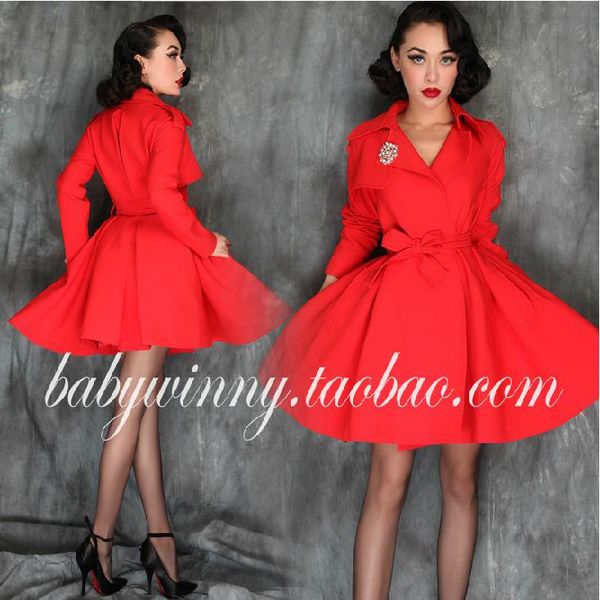 women's trench coats vintage red coat for women collect waist moda feminina like big swing dress bow tie sashes, Tan;black
women's trench coats vintage red coat for women collect waist moda feminina like big swing dress bow tie sashes, Tan;black