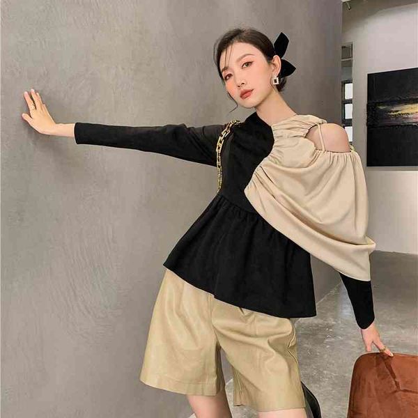 women's knits & tees designer blouse off the shoulder long sleeve patchwork black peplum women 2021 fashion blouses spring s s, White
women's knits & tees designer blouse off the shoulder long sleeve patchwork black peplum women 2021 fashion blouses spring s s, White