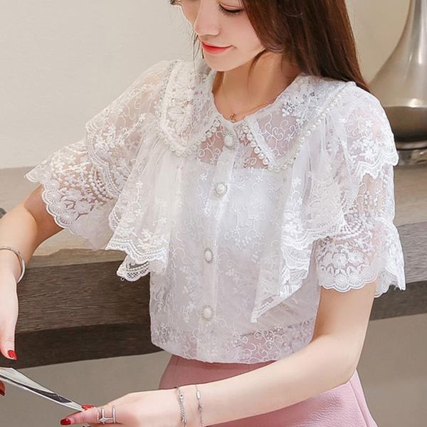 ruffle lace summer spring women blouses white chiffon short sleeve elegant clothing 191e
ruffle lace summer spring women blouses white chiffon short sleeve elegant clothing 191e