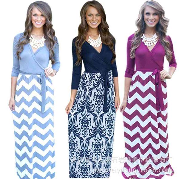 blue and white porcelain dress with printed stripe belt, Black 
blue and white porcelain dress with printed stripe belt, Black