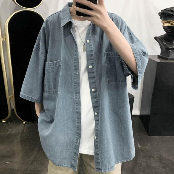 men's casual shirts 2021 pocket design wash loose denim short sleeve hawaiian shirt french cuff mens fashion cowboy camisa masculina, White;black
men's casual shirts 2021 pocket design wash loose denim short sleeve hawaiian shirt french cuff mens fashion cowboy camisa masculina, White;black
