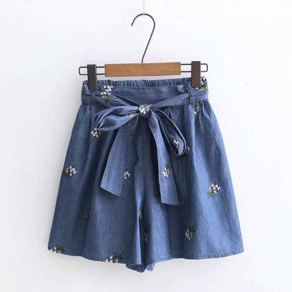 women's shorts japanese mori girl flower embroidery thin denim women summer wide leg culottes bow sashes high waist loose jeans k7, White;black
women's shorts japanese mori girl flower embroidery thin denim women summer wide leg culottes bow sashes high waist loose jeans k7, White;black