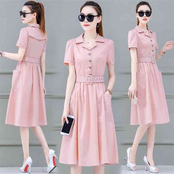french style dress women's summer waist belt office lady turn-down collar knee-length 210416, Black;gray
french style dress women's summer waist belt office lady turn-down collar knee-length 210416, Black;gray