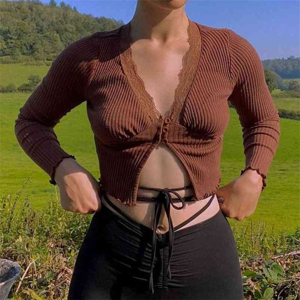 sweet deep v-neck lace trim crop fashion slit hem long sleeve brown t-shirts vintage 90s aesthetics 210426, White
sweet deep v-neck lace trim crop fashion slit hem long sleeve brown t-shirts vintage 90s aesthetics 210426, White