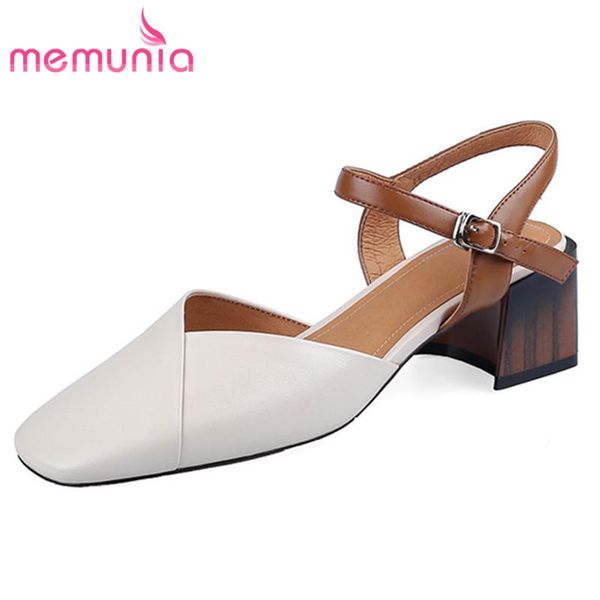 genuine leather shoes women thick heel sandals mixed colors buckle comfortable casual ladies dress, Black 
genuine leather shoes women thick heel sandals mixed colors buckle comfortable casual ladies dress, Black