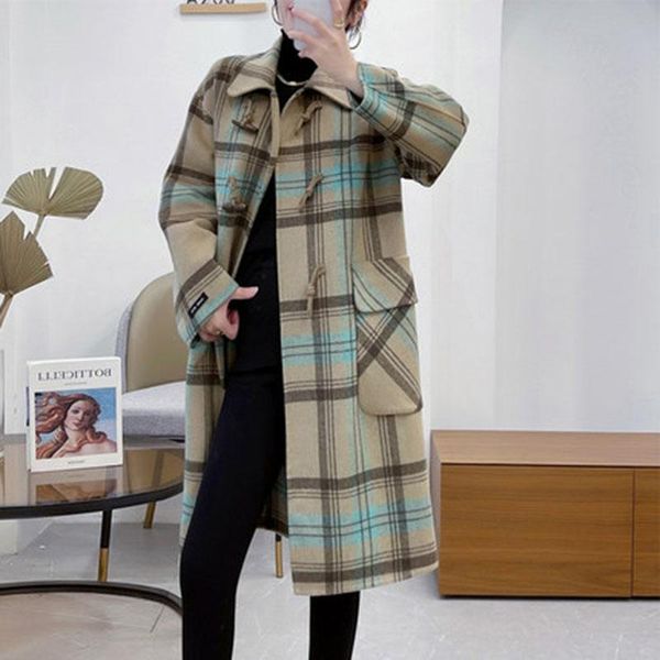 women's wool & blends 2021 autumn winter lattice long woolen coat women casual jacket fashion single-breasted outerwear warm female, Black
women's wool & blends 2021 autumn winter lattice long woolen coat women casual jacket fashion single-breasted outerwear warm female, Black