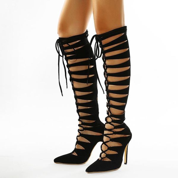 boots summer brand design hollow out women shoes high zipper pointed toe knee heels ladies, Black
boots summer brand design hollow out women shoes high zipper pointed toe knee heels ladies, Black