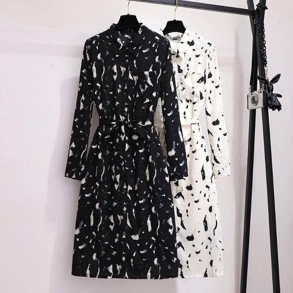 casual dresses 2xl~ 6xl large size women fall belt waist chiffon dress fashion office lady spring autumn long sleeve printed shirt b727, Black;gray
casual dresses 2xl~ 6xl large size women fall belt waist chiffon dress fashion office lady spring autumn long sleeve printed shirt b727, Black;gray