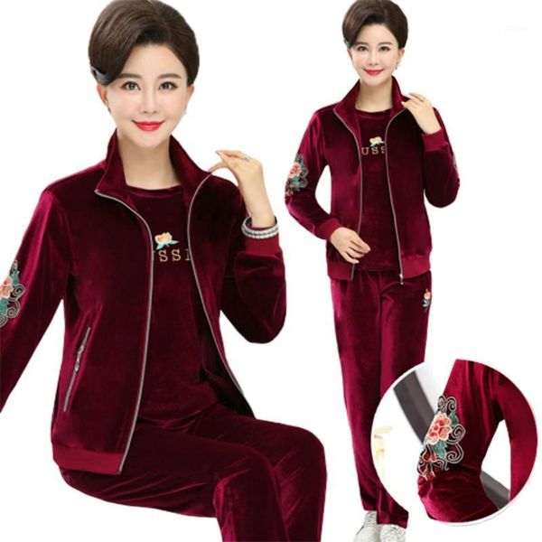 two piece dress autumn gold velvet sports sets middle-aged womens tracksuit 3 suit loose plus size t-shirt + long pants set, White
two piece dress autumn gold velvet sports sets middle-aged womens tracksuit 3 suit loose plus size t-shirt + long pants set, White