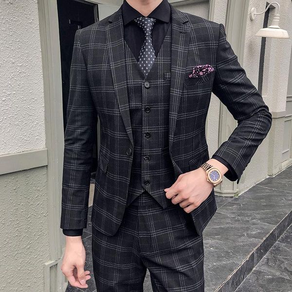 men's suits & blazers spot autumn temperament plaid slim-fit suit three-piece business formal wear wedding, White;black
men's suits & blazers spot autumn temperament plaid slim-fit suit three-piece business formal wear wedding, White;black