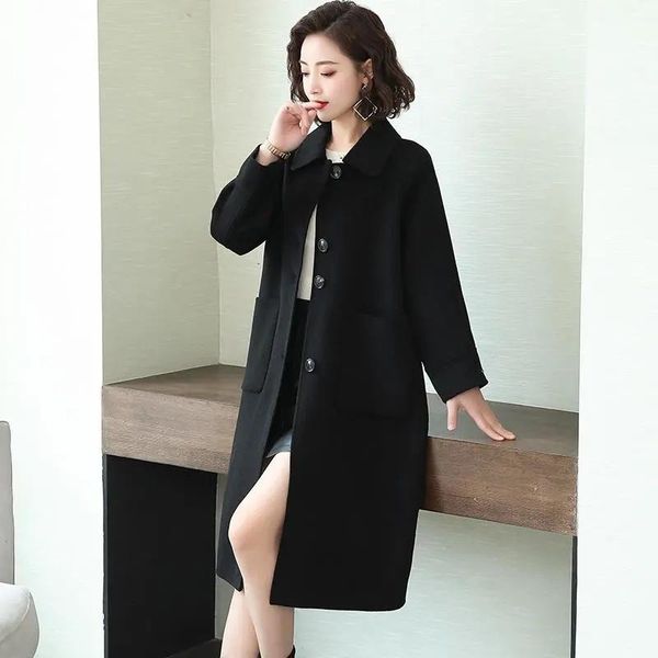 women's wool & blends cashmere coat mid-length fall/winter 2021 style korean loose high-end woolen, Black
women's wool & blends cashmere coat mid-length fall/winter 2021 style korean loose high-end woolen, Black