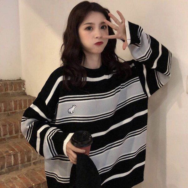 women's sweaters striped sweater kawaii ulzzang style, vintage, college, baggy, clouds, korean, thin, cute, loose, harajuku women', White;black
women's sweaters striped sweater kawaii ulzzang style, vintage, college, baggy, clouds, korean, thin, cute, loose, harajuku women', White;black