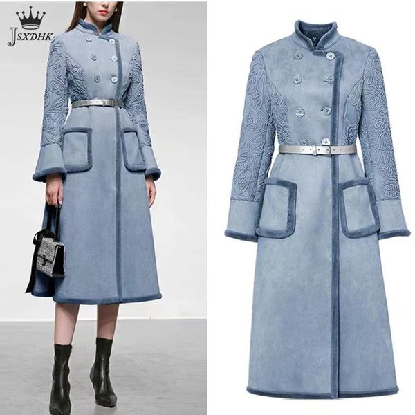 women's wool & blends 2021 winter women retro lace embroidered stitching fur fashion long sleeve coat elegant warm woolen coat+, Black
women's wool & blends 2021 winter women retro lace embroidered stitching fur fashion long sleeve coat elegant warm woolen coat+, Black