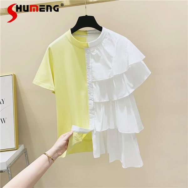 ruffled irregular stitching asymmetric single -breasted tees female 2021 summer loose round neck short sleeve t-shirt ladies women's, White
ruffled irregular stitching asymmetric single -breasted tees female 2021 summer loose round neck short sleeve t-shirt ladies women's, White