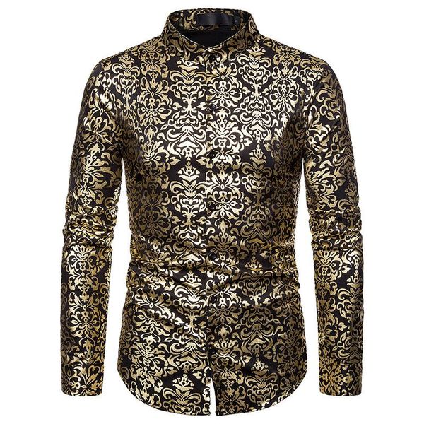 men's casual shirts fashionable henry collar shirt gold stamping long sleeve, White;black
men's casual shirts fashionable henry collar shirt gold stamping long sleeve, White;black