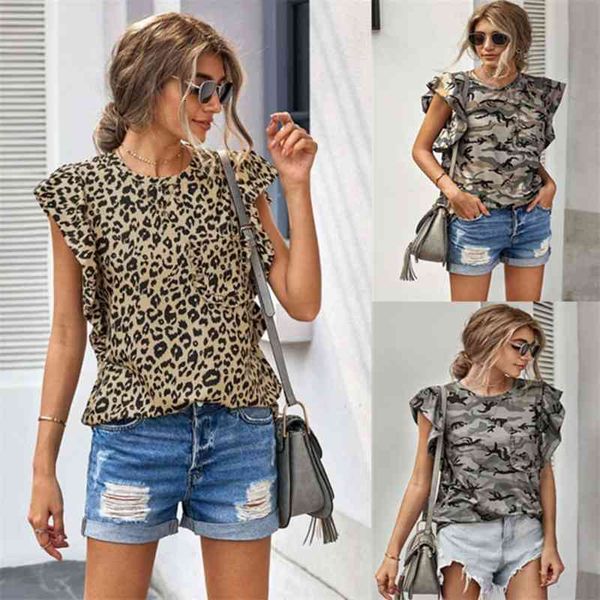 women's t-shirt leopard short sleeve summer loose thin round neck cjns, White