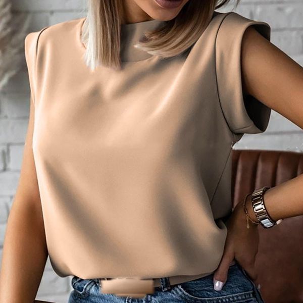 women's blouses & shirts summer sleeveless turtleneck women blouse shirt ladies loose solid color chic office female blusas mujer 2021, White