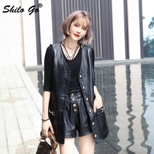 women's leather & faux office lady v neck vests women autumn solid single breasted sheepskin genuine sleevless coat plus size a line ou, Black
women's leather & faux office lady v neck vests women autumn solid single breasted sheepskin genuine sleevless coat plus size a line ou, Black