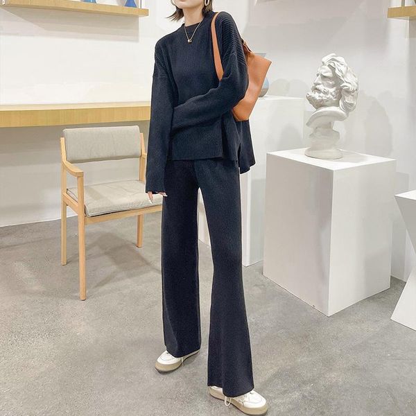 women's two piece pants fashion solid loose knit high neck zipper cardigan + wild temperament korean style straight leg ladies two-piec, White
women's two piece pants fashion solid loose knit high neck zipper cardigan + wild temperament korean style straight leg ladies two-piec, White
