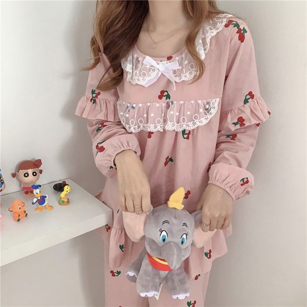 sleepwear korean sweet lace princess sleeve student home wear autumn strawberry print chic fashion women pajamas set, Black;red
sleepwear korean sweet lace princess sleeve student home wear autumn strawberry print chic fashion women pajamas set, Black;red