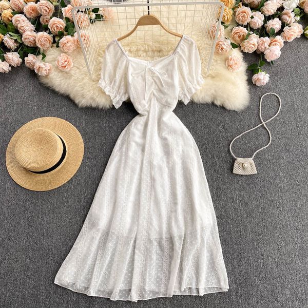 french vestidos women's summer dress with square collar embroidery and waist slimming puff sleeve midi gk780 210506, Black;gray
french vestidos women's summer dress with square collar embroidery and waist slimming puff sleeve midi gk780 210506, Black;gray