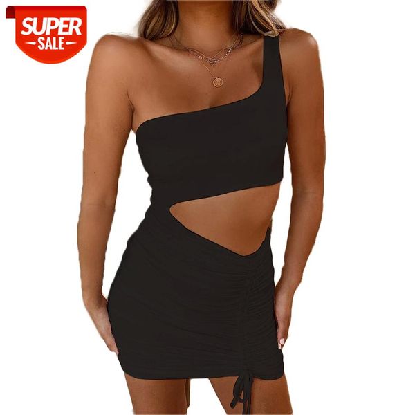 summer dress women club hollow out ruched backless one shoulder party wear bodycon mini skinny #do2b, White;black
summer dress women club hollow out ruched backless one shoulder party wear bodycon mini skinny #do2b, White;black