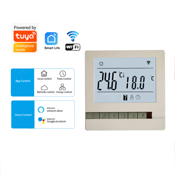smart home control 230v temperature controller weekly programmable lcd display screen wifi tuya app 16a 25a thermostat for electric heating
smart home control 230v temperature controller weekly programmable lcd display screen wifi tuya app 16a 25a thermostat for electric heating