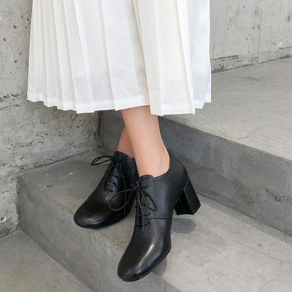 dress shoes vngull women real leather british single fashion thick high heel tie round head classic office professional wild, Black 
dress shoes vngull women real leather british single fashion thick high heel tie round head classic office professional wild, Black