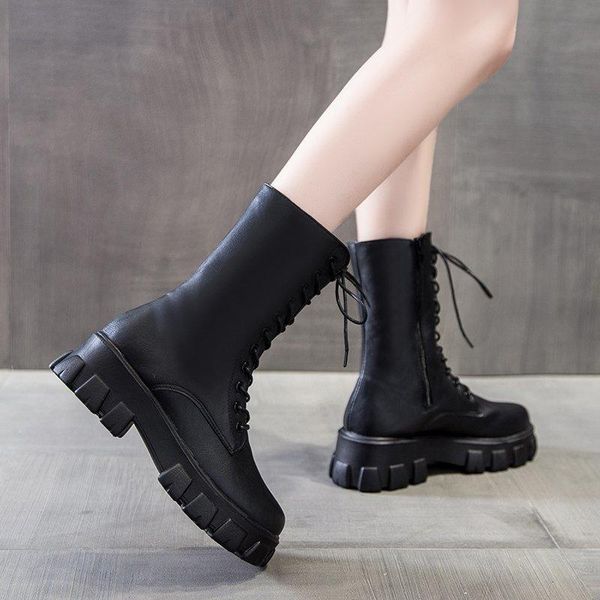 boots thick bottom autumn winter version mid tube women's 2021 korean showing thin lace up side, Black
boots thick bottom autumn winter version mid tube women's 2021 korean showing thin lace up side, Black