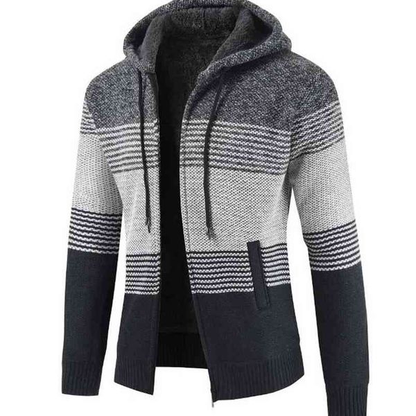 faliza men's sweater coat autumn winter thick warm hooded stripe wool cardigan jumpers zipper fleece men xy103 210812, White;black 
faliza men's sweater coat autumn winter thick warm hooded stripe wool cardigan jumpers zipper fleece men xy103 210812, White;black