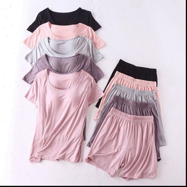 modal cotton pyjama femme pijamas womens sleepwears chest pad short sleeve pajamas set large size bra cup loose shorts sleepwear, Black;red
modal cotton pyjama femme pijamas womens sleepwears chest pad short sleeve pajamas set large size bra cup loose shorts sleepwear, Black;red