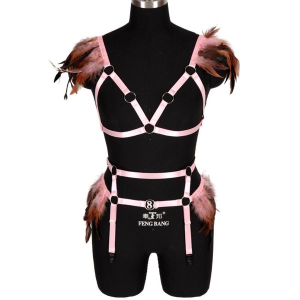 bras sets feather lingerie harness belt set hollow bra garter strappy bondage waist festival rave suspender women's clothing, Red;black
bras sets feather lingerie harness belt set hollow bra garter strappy bondage waist festival rave suspender women's clothing, Red;black