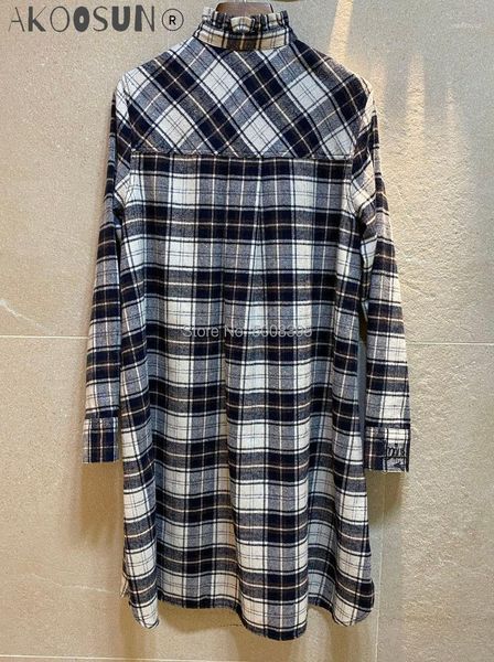 casual dresses woman checked cotton dress ruffled neck with ties long sleeves cuffs embroidered fashion short, Black;gray
casual dresses woman checked cotton dress ruffled neck with ties long sleeves cuffs embroidered fashion short, Black;gray
