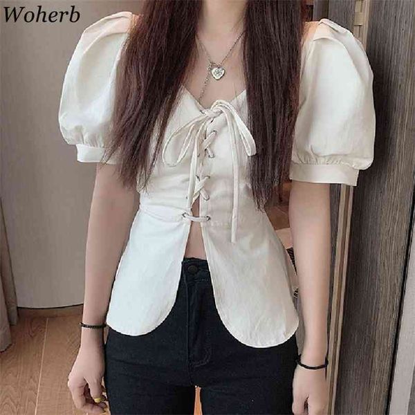 white shirt female summer v neck slim puff short sleeve blouses korean temperament single breasted lace-up fashion 210519
white shirt female summer v neck slim puff short sleeve blouses korean temperament single breasted lace-up fashion 210519