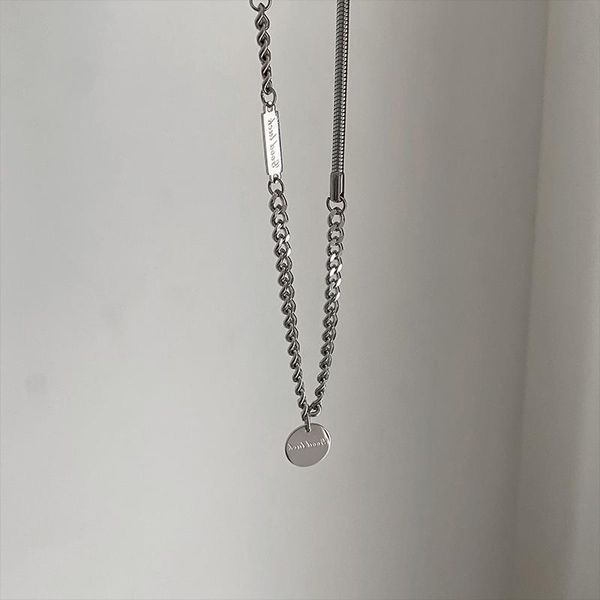 pendant necklaces titanium steel hip-hop round pendants for women fashion jewelry gothic lock choker simple sweater chain birthday gift, Silver 
pendant necklaces titanium steel hip-hop round pendants for women fashion jewelry gothic lock choker simple sweater chain birthday gift, Silver