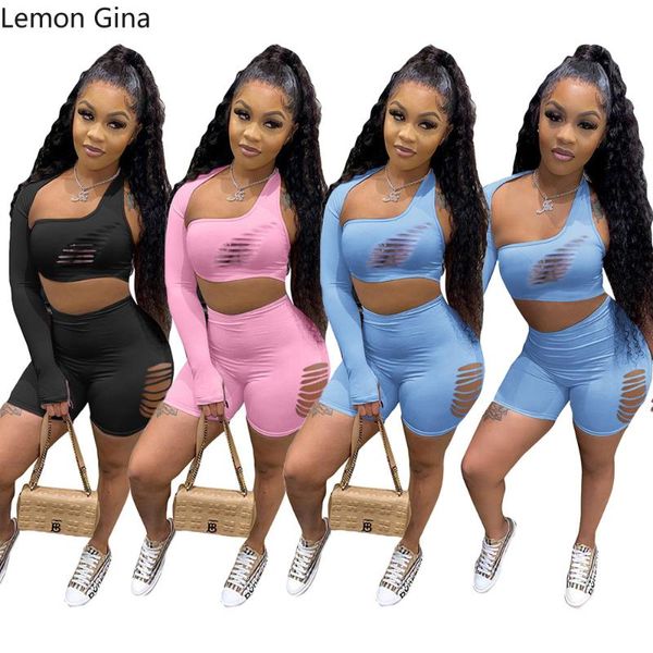women's tracksuits lemon gina summer 2021 athletic casual solid color perforated floral one-shoulder shorts two-piece set, Gray
women's tracksuits lemon gina summer 2021 athletic casual solid color perforated floral one-shoulder shorts two-piece set, Gray