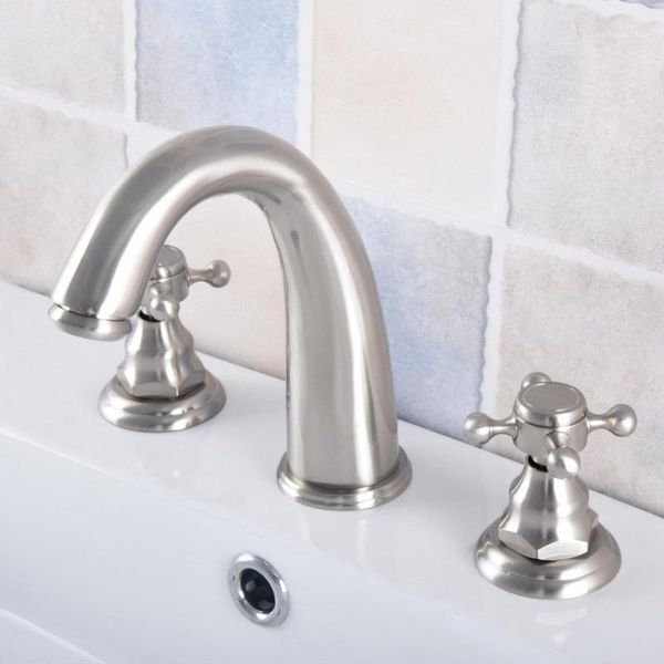 brushed nickel brass deck mounted dual handles widespread bathroom 3 holes basin faucet mixer water taps mnf695 sink faucets1
brushed nickel brass deck mounted dual handles widespread bathroom 3 holes basin faucet mixer water taps mnf695 sink faucets1
